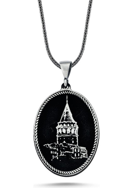 Kabartma Işçilik Galata Kulesi Istanbul 60 cm 925 Gümüş Kolye