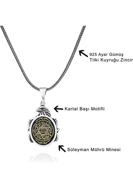 Kartal Başlı Davut Yıldızı 60 cm 925 Gümüş Kolye fiyatları