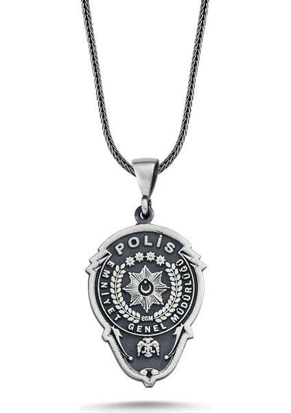 Türk Polis Egm Rozet 60 cm 925 Gümüş Kolye