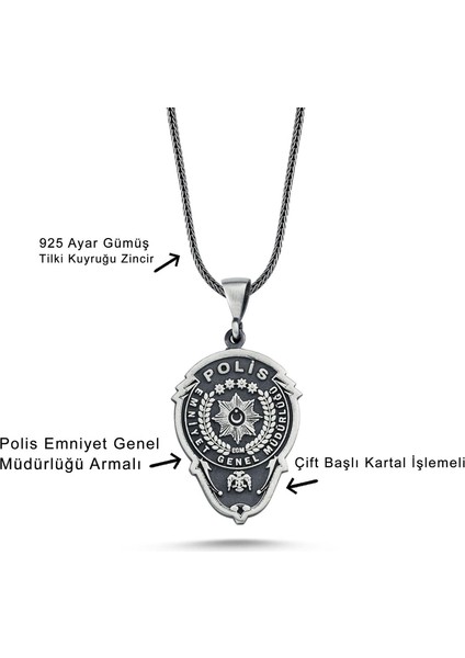 Türk Polis Egm Rozet 60 cm 925 Gümüş Kolye fiyatları