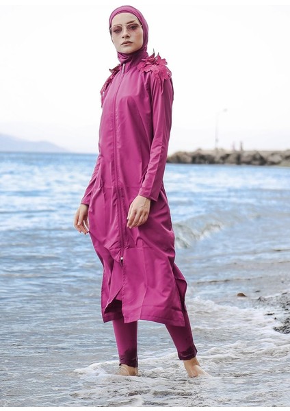 Omuzları Dantelli Fermuarlı Tam Kapalı Tesettür Mayo 3'lü Set Marina Mayo M2029 indirimleri