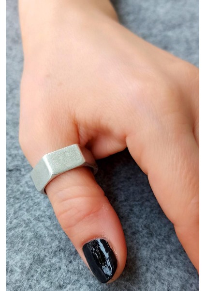 Antik Gümüş Kaplama Altıgen Şekilli El Yapımı Ayarlanabilir Yüzük