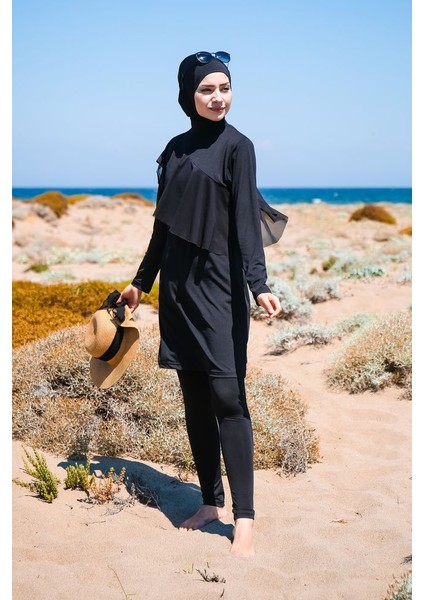 Önü Fırfır Detaylı Tasarım Tam Kapalı Tesettür Mayo 4'lü Set Marina Mayo M2034 Siyah fırsatları