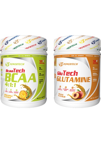 Powertech Bcaatech Bcaa 4:1:1 500 gr Ananas Aromalı+Glutatech Glutamine 350 gr Şeftali Aromalı