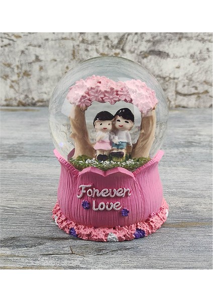 Forever Love Temalı Pembe Orta Boy Işıklı Kar Küresi