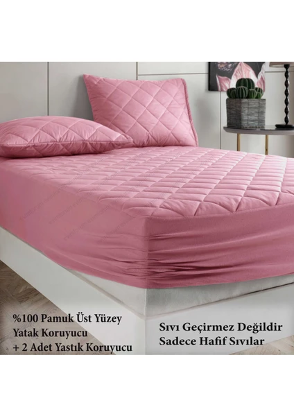 Pamukkale Alez Set Pembe  Pamuk Kapitone Yatak Koruyucu Alez ve Yastık Koruyucu Set