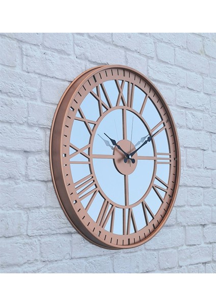 Bakır Renkli Metal Kasalı Aynalı Duvar Saati Çap 40 cm - Çap 50 cm
