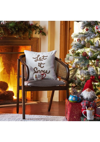 New Year Yeni Yıl Woodland İç Dolgulu Beyaz Snow Cozy Kırlent 45x45 cm
