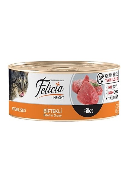 Felicia Tahılsız Biftekli Fileto Kısırlaştırılmış Kedi Konservesi 85 gr