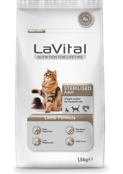 Lavital Sterilised Kuzu Etli Kısırlaştırılmış Kedi Maması 1,5 kg