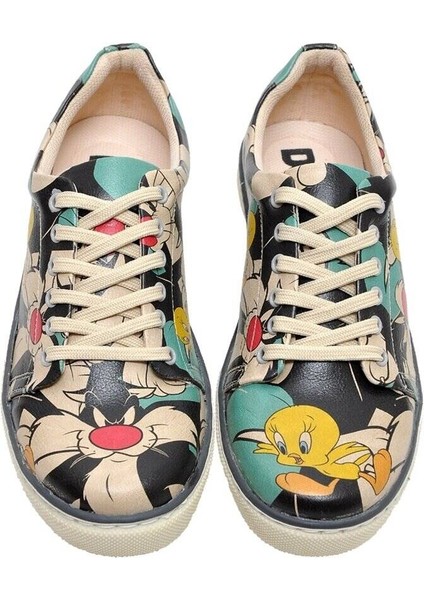 Kadın Vegan Deri Çok Renkli Sneakers - Warner Bros Catch Me If You Can Tweety Tasarım