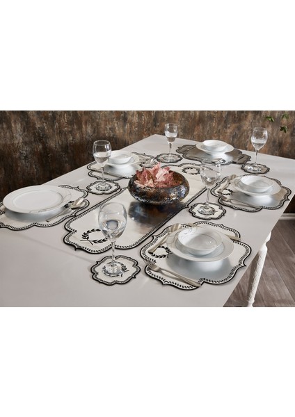 13 Parça Amerikan Servis & Runner Set Siyah Beyaz
