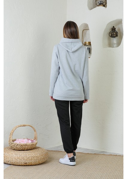 Gri Kapüşonlu Sweatshirt