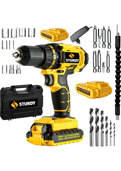 Power Tools 48VF 5mah Lityum  Çift Akülü New Seri  Şarjlı Vidalama Matkap 27 Parça Uç Setli