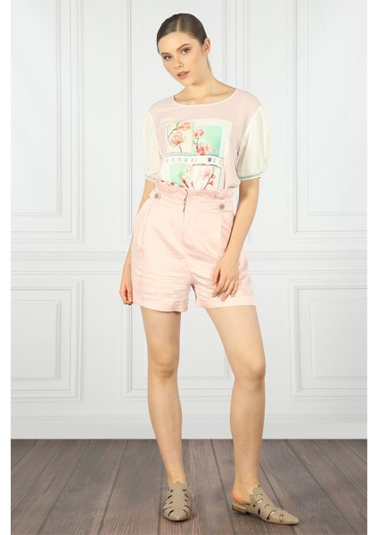 Önü Desenli Yarım Kollu Ekru Bluz fiyatları