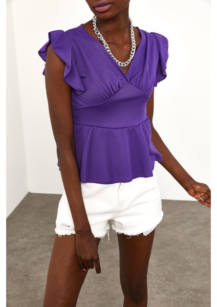 Mor Omuzları Fırfırlı Bluz 2KXK2-45670-06 modelleri