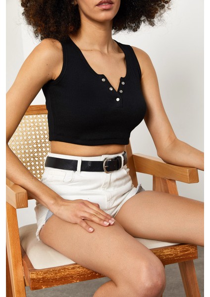 Siyah Çıtçıtlı Fitilli Bluz 2KXK2-45679-02 fiyatları