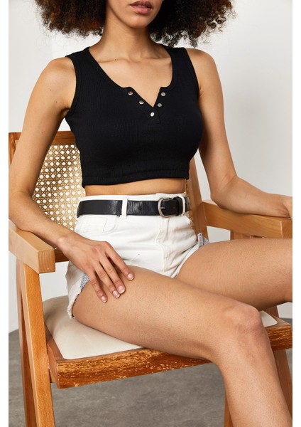 Siyah Çıtçıtlı Fitilli Bluz 2KXK2-45679-02 modelleri