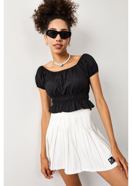 Siyah Beli & Kolları Lastikli Crop Top 2KXK2-45699-02 fiyatları
