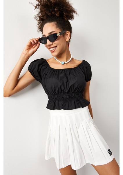 Siyah Beli & Kolları Lastikli Crop Top 2KXK2-45699-02 modelleri