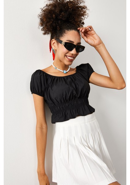 Siyah Beli & Kolları Lastikli Crop Top 2KXK2-45699-02 fırsatları