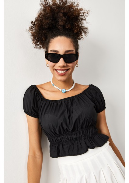 Siyah Beli & Kolları Lastikli Crop Top 2KXK2-45699-02 indirimleri