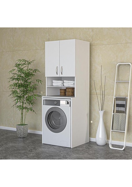 Banyo ve Alt Üst Çamaşır Makinesi Dolabı Kapaklı Dolap