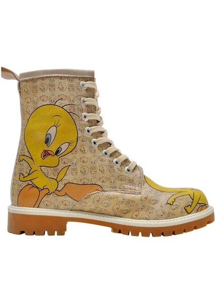 Kadın Vegan Deri Bej Uzun Bot - Warner Bros Tweety Moods Tasarım fırsatları