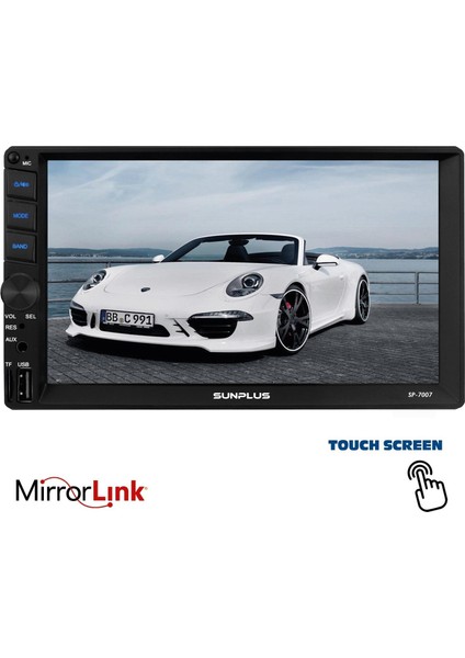 Sun Plus Double Teyp 7 4X55 Mirrorlink Bt/usb/sd/fm/aux 7 Renkli Kamera Hediye Sunplus SP-7007