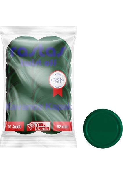 Paketli 10 Adet Kavanoz Kapağı - Zümrüt Yeşili- 82 mm.
