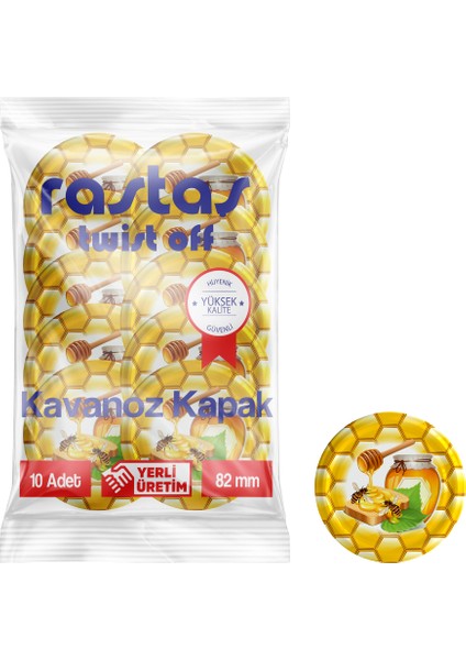 Paketli 10 Adet Kavanoz Kapağı - Arı Petekli- 82 mm.