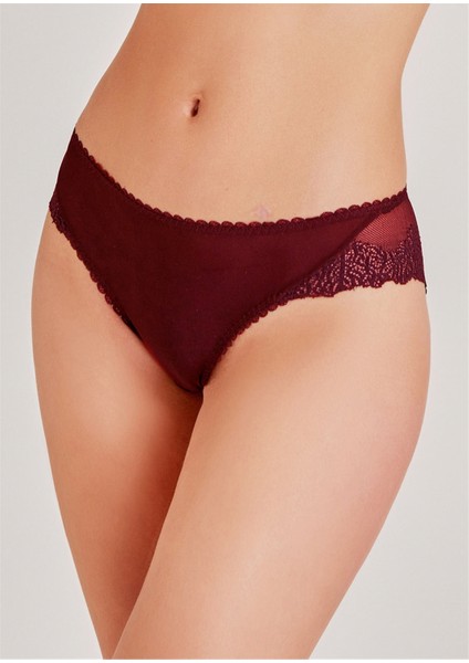 312 Arkası Dantelli Normal Külot-Bordo
