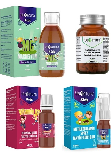Magnezyum 100 ml + D3 400IU + B12 Sprey 600 Μg + Magnezyum B6 60 Tablet