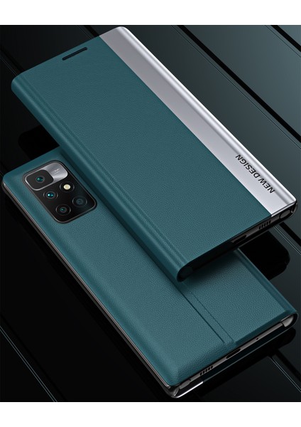 Xiaomi Redmi 10 Için Ince Flip Deri Manyetik Kılıf Kapaklı Kırmızı (Yurt Dışından)