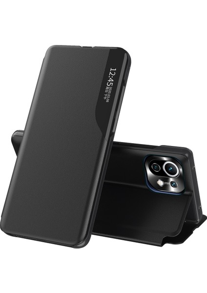 Xiaomi Mi 11 Lite Için Pu Deri Pencereli Flip Standı Koruyucu Kılıf Siyah (Yurt Dışından)