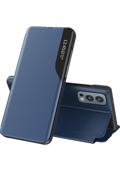 Oneplus Nord 2 5g Için Pu Deri Pencereli Flip Standı Koruyucu Kılıf Mavi (Yurt Dışından)
