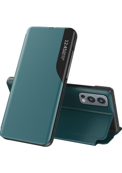 Oneplus Nord 2 5g Için Pu Deri Pencereli Flip Standı Koruyucu Kılıf Yeşil (Yurt Dışından)