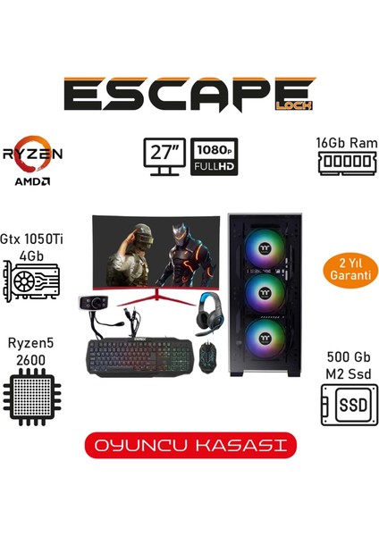 AMD Ryzen 5 2600 16GB 500GB SSD GTX1050Ti Freedos 27" Masaüstü Bilgisayar