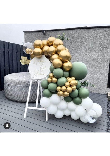Krom Gold Küf Yeşili ve Beyaz Balon Zinciri 100 Adet
