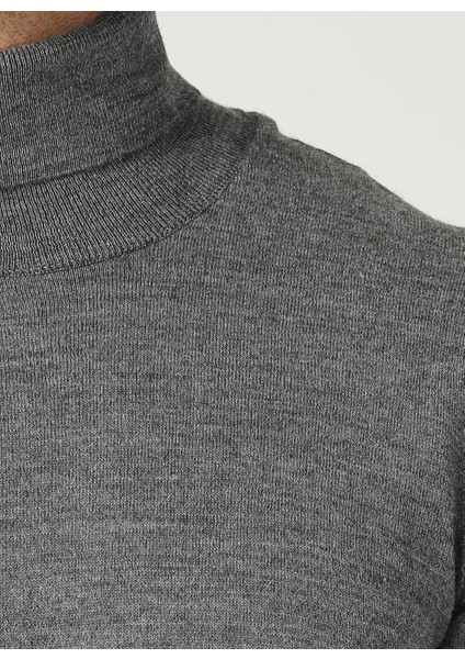 Tam Balıkçı Yaka Düz Gri Melanj Kazak fiyatları