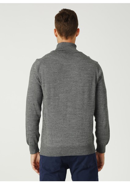 Tam Balıkçı Yaka Düz Gri Melanj Kazak modelleri