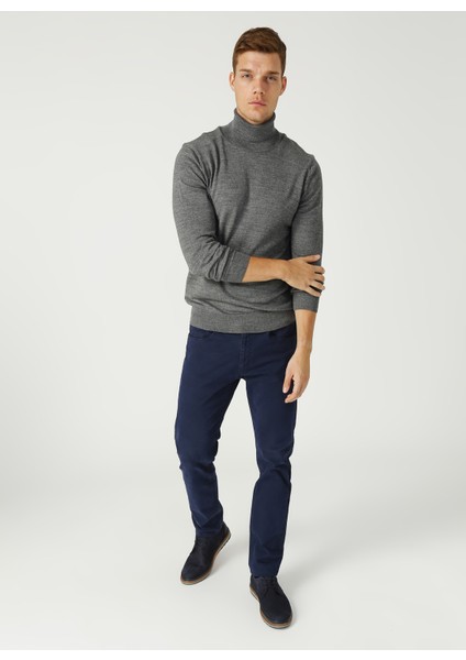 Tam Balıkçı Yaka Düz Gri Melanj Kazak indirimleri