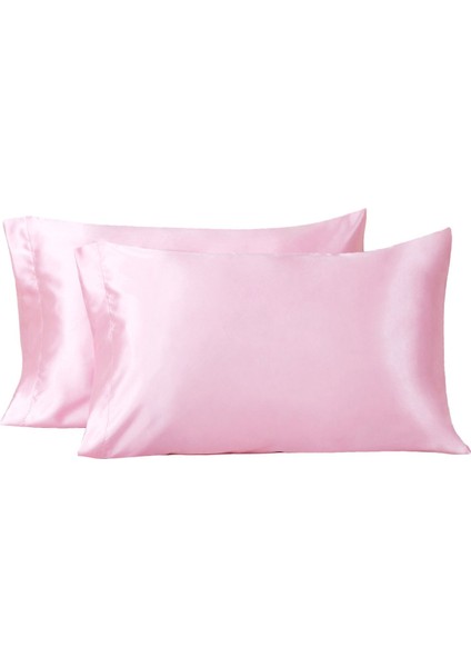 Pembe İpek Saten Yastık Kılıfı 50 x 70 cm. 2'li