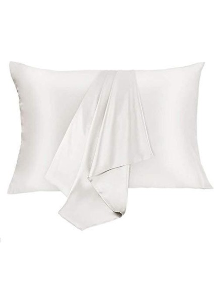 Beyaz Ekru İpek Saten Yastık Kılıfı 50 x 70 cm. 1 Adet