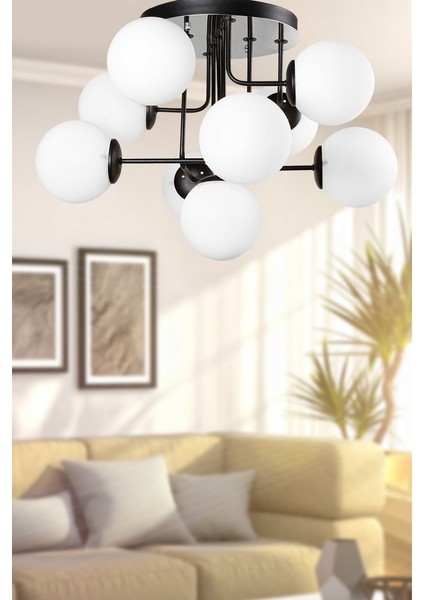 Hazeran 9.lu Siyah Beyaz Glop Camlı Avize