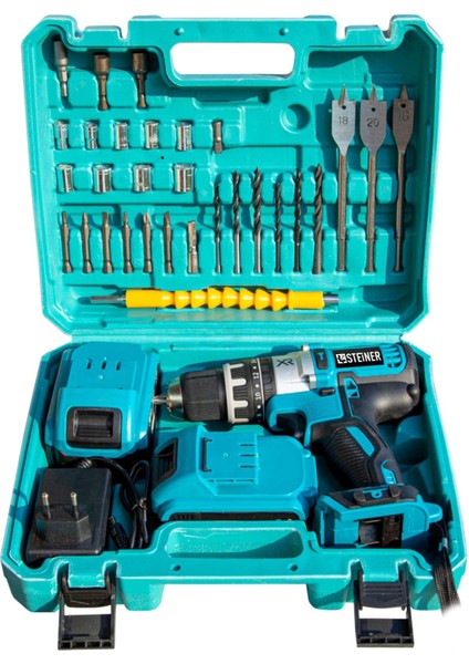 Germany Technology Darbeli 58 V 5AH Mavi Xr Li-Ion Çift Akülü Şarjlı Vidalama Matkap + Pro Set