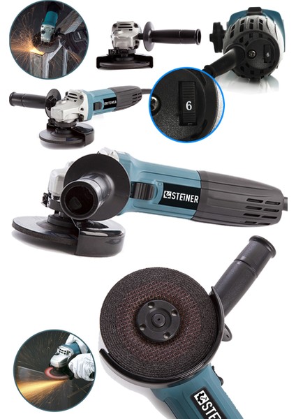 Germany Technology 2600 W Professional 6 Kademe Devir Ayarlı Avuç Içi Taşlama Makinesi 125MM