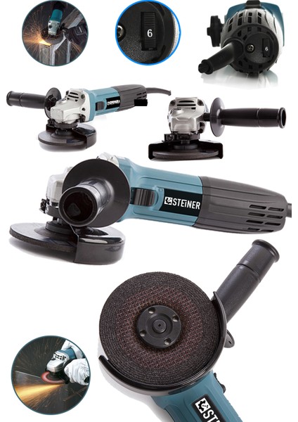 Germany Technology 2600 W Professional 6 Kademe Devir Ayarlı Avuç Içi Taşlama Makinesi 125MM