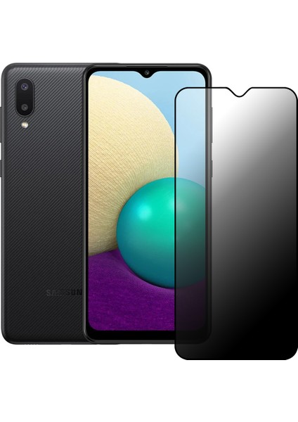 Samsung Galaxy A02 Hayalet Privacy Gizli Cam Ekran Koruyucu Siyah