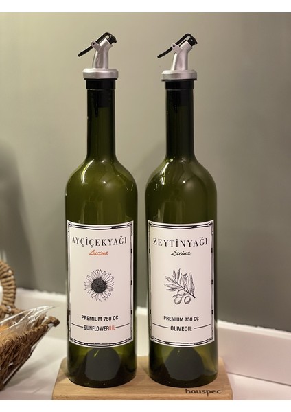 Ahşap Standlı 2'li Yağdanlık Seti Zeytinyağı Şişesi Yağdanlık 750 ml